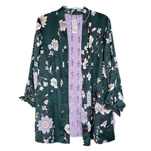 Chico's Floral Tie-Sleeve Soft Jacket Size Green Floral Sz L / 12 Chico's Size 2